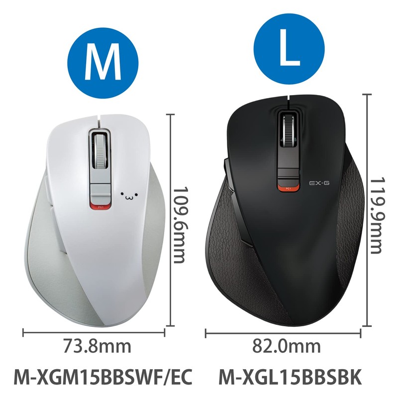 Elecom M-XGM15BBSWF/EC Wireless Mouse, Bluetooth EX-G, Extreme Grip, Quiet Design,
