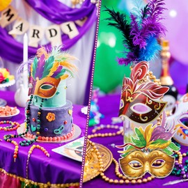 Woosytoo 12 PCS Mardi Gras Masks Paper Colorful Masquerade Masks Vintage Feather Mask Parade Prom Party Favors for Men Women Kids New Orleans Mardi Gras Costume Venetian Photo Booth Props