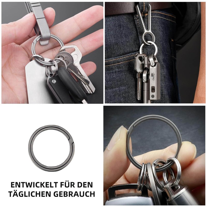 EULAPGOE Pack of 3 Titanium Key Rings, 25/20/16 mm Titanium