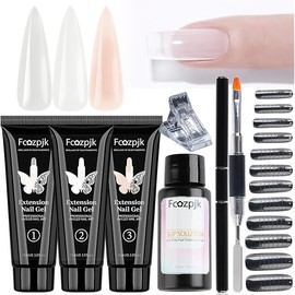 Poly Extension Gel Nail Kit, Clear White Pink Builder Nail Gel Kit With Slip Solution Dual Nail forms, Nail Clips for Poly Gel, Nail Starter Kit, Home Manicure Set, Nude