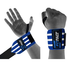 FITPACT Weight Lifting Wrist Wraps Support (PAIR), Elasticated Professional 18” Cotton Straps with Thumb Loop, Powerlifting Bodybuilding Fitness Strength Gym Training Workout Gymnastics Calisthenics
