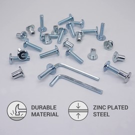 (Pack of 30 pcs) Zinc Plated Steel Joint Connector Bolts M6 x 25 mm With Nuts, Furniture Connector Bolt, Hex Allen Screws (30, M6 x 25 mm (With Nuts)