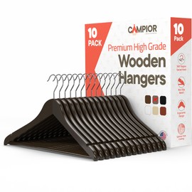 Vintage Wooden Hangers 10 Pack – Heavy-Duty with 360° Swivel Hook, Non-Slip, Pants Bar & Shoulder Grooves - Wooden Hangers for Suits, Jackets, Dresses & Camisoles, Space-Saving and Smooth Finish