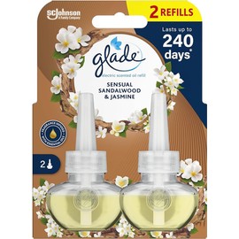 Glade Plug in Air Freshener Refill, Electric Scented Oil Room Air Freshener, Sandalwood & Jasmine, Pack of Duos (2 x 20ml)