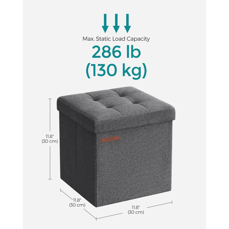 SONGMICS 11.8 Inches Small Folding Storage Ottoman Cube, Storage Footrest,
