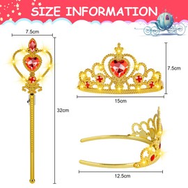 Vicloon 2PCS Light Up Princess Crown and Wands, Princess Dress Up Accessories for Little Girls, Princess Tiara Jewelry Toy for 3-6 Girl Christmas Birthday Cosplay Crown