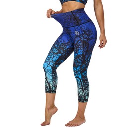 Butt Lifting Capri Legging for Women Yoga Capris with Pockets for Women High Waisted Yoga Pants Capri Printed Night Forest Large