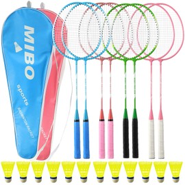 Woanger 8 Pcs Badminton Rackets Set with 12 Shuttlecocks, Lightweight Badminton Set of 4 for Adults Backyard Gym Beach Outdoor Games