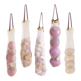 Poemtian 5Pack Hanging Mesh Storage Bags for Onions, Potatoes, Garlic, Fruit and Veggies - Long Reusable Produce Keeper Container