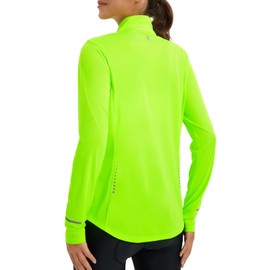 BALEAF Women's Lightweight Cycling Jacket Full Zip Long Sleeve Athletic Shirts UPF 50+ Pockets Running Fluorescent Green S