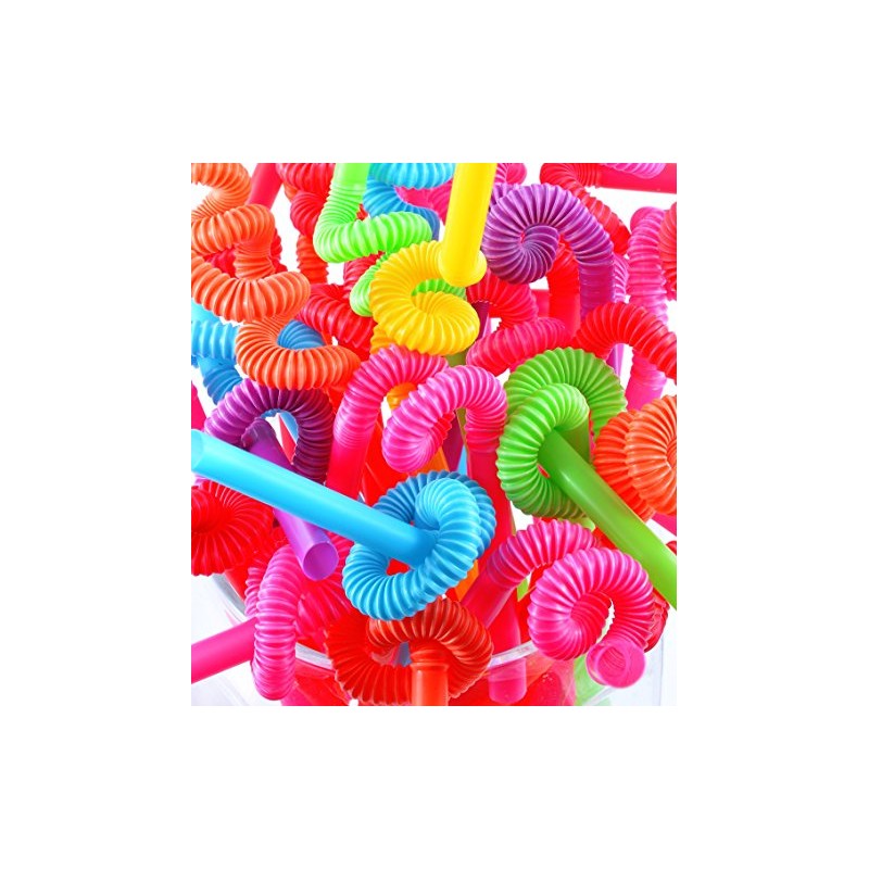 Perfect Stix Flexible , Bendy Straws Unwrapped Neon Assorted, 100