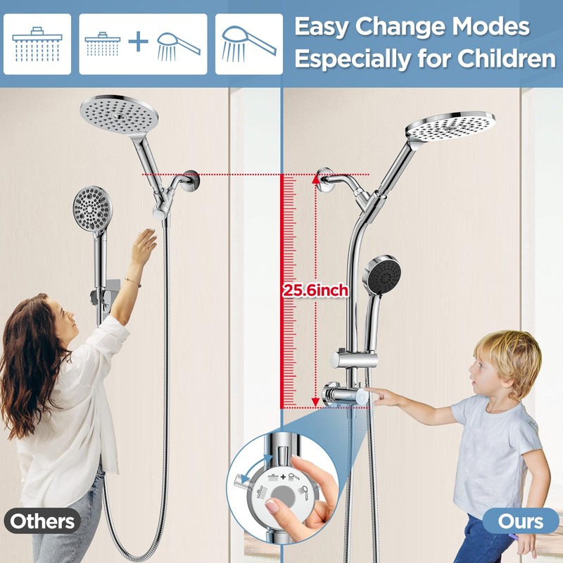 MakeFit Drill-free Dual Shower Head with Handheld Combo Rainfall Shower