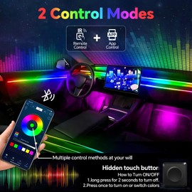Dreamcolor Acrylic Interior Car Ambient Light Kit, Bphuny 18 in 1 593 LEDs Fiber Optic Multiple Modes Decoration Atmosphere Lights with Music Dynamic Rainbow Rhythm, RGB Neon Lights for All Cars