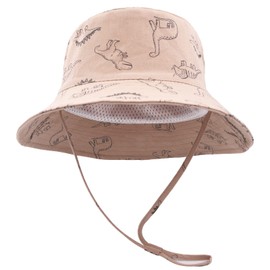 SEYUFN Bob Sun Hat Baby Fishing Hat with Wide Brim Sun Hat Girls Adjustable Cotton Hat UV Protection Summer Hat for Children, Khaki dinosaurs