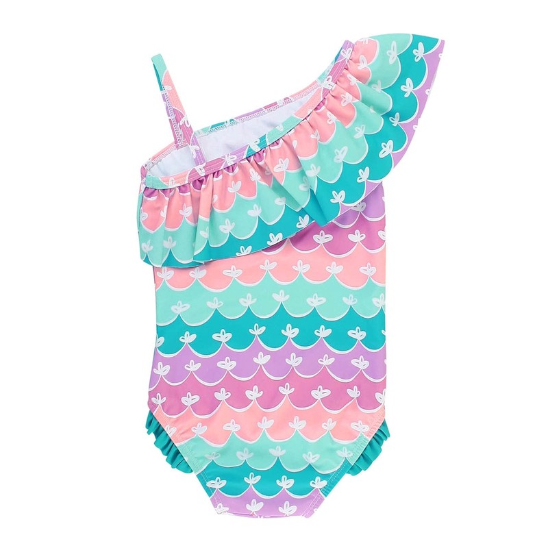 RuffleButts Girls UPF50+ Sun Protection One Shoulder Single Ruffle One