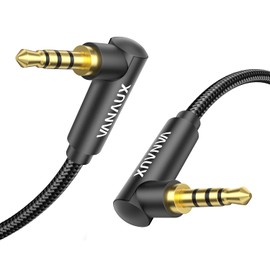 VANAUX 4 Pole AUX Cable, Double-Sided L-Shaped, 3.5mm TRRS Audio Cable Male to Male Earphone Jack Compatible with
