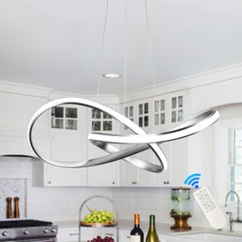 Mccokaige Modern LED Pendant Light Fixture Contemporary Ring Chandelier Nickel with 3000K-6000K Dimmable Remote Control and 79in Height Adjustable for Foyer Living Room Bedroom Dining Room