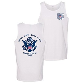 USCG US Coast Guard Flag Front & Back Tank Top White Shirt (White, Medium)