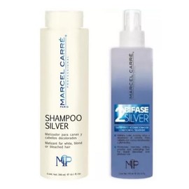 SHAMPOO SILVER 300ML Y BI FASE SILVER TRATAMIENTO ACONDICIONADOR MATIZADOR 240ML MARCEL CARRE