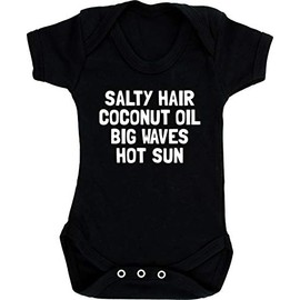 Hippowarehouse Salty Hair Coconut Oil Big Waves hot Sun Baby Vest Bodysuit (Short Sleeve) Boys Girls Black