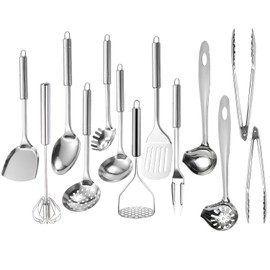 Ragyzity 304 Stainless Steel Kitchen Utensil Set, 13PCS Cooking Nonstick Cookware Set Serving Utensils Cooking Utensil All Metal Cooking Spoons, Comfortable Grip Stainless Steel Utensils Set