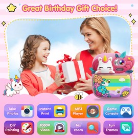 TIATUA Kids Camera Instant Print, 2.4'' Instant Print Camera Toy for 3-14 Year Old, 1080P HD Video Kids Digital Camera with 32G Card & 3 Print Paper, Boys & Girls Birthday Gifts