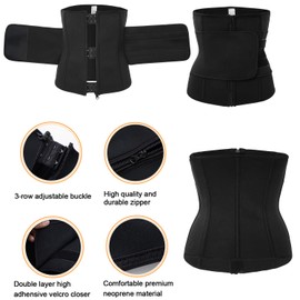 Sawaiko Corset Compression Waist Cincher for Men Women Tummy Tightening Waist Support Adjustable Zipper Hook Tape Neoprene Sweat (Black, L)