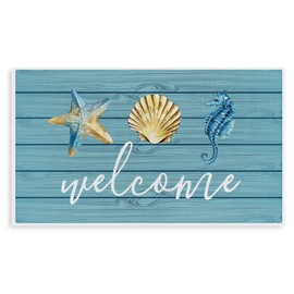 Mingnei Nautical Rubber Waterproof Outdoor Door Mat, Beach Door Mats Outdoor,Beach Rug,Coastal Beach Kitchen Home Doormat,Nautical Coastal Floor Beach House Front Entryway Rug 30x17 Welcome Door Mats