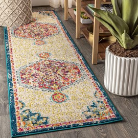 JONATHAN Y BMF101A-28 Bohemian Flair Boho Vintage Medallion Cream/Orange 2 ft. x 8 ft. Runner Rug Vintage, Bohemian, Traditional, Perfect for Home, Living Room, Kitchen, Bedroom, Entryway, Hallway