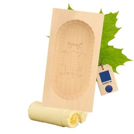 HOFMEISTER® Butterform, für 250 g Butter, 19 cm, Eule, handgeschnitzt in Deutschland, Butter-Form zum Dekorieren, eckige Sturz-Form, Butter-Model aus heimischem Ahorn-Holz