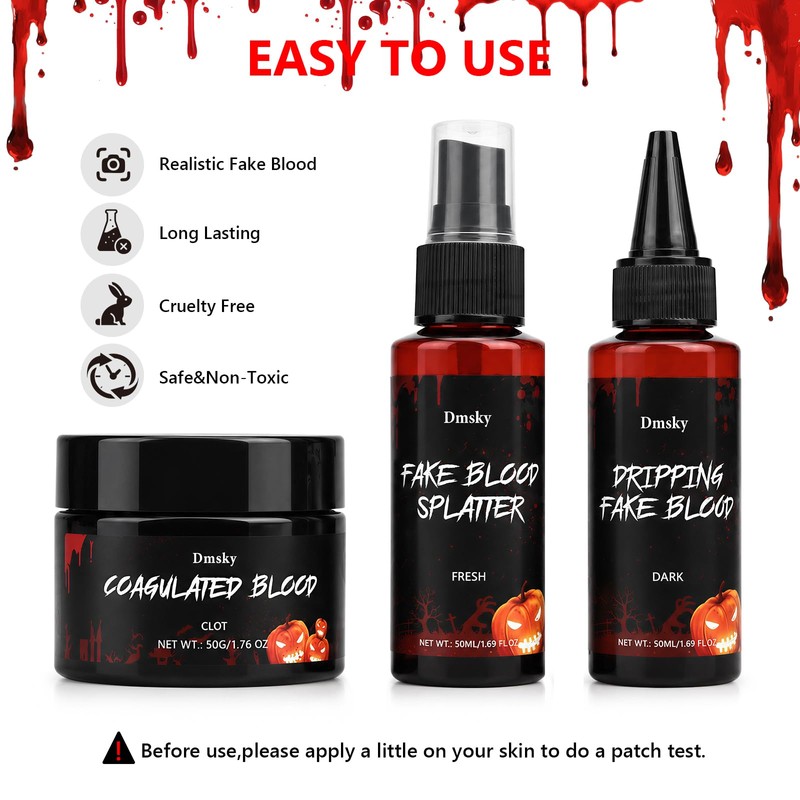 3PCS Halloween Fake Blood SFX Makeup Kit,Realistic Fake Blood for