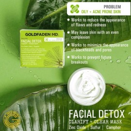 Goldfaden MD Facial Detox Mask Clarify & Clear Zinc Oxide, Sulfur NEW! $68 MSRP