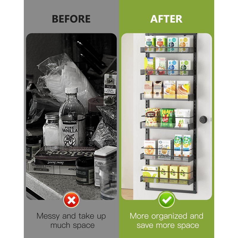 POKIPO 6-Tier Over the Door Pantry Organizer, 2 in 1