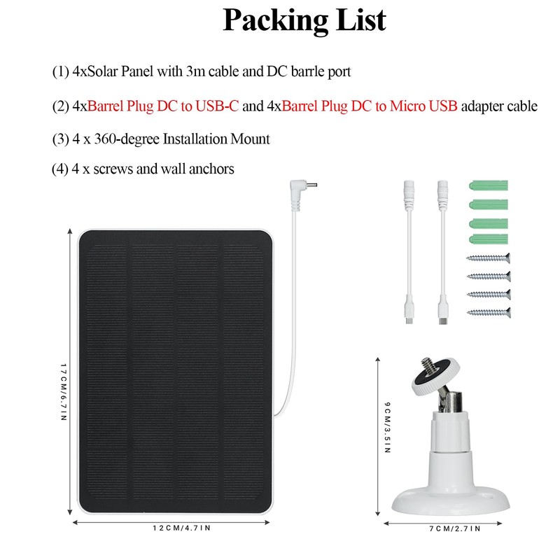 4-Pack 5W Solar Panels for Security Cameras with 360° Adjustable