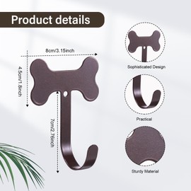 Hotop 8 Pieces Dog Bone Shaped Wall Hook Stainless Steel Leash Mounted Hanger Hooks with Nail for Coat, Key, Entryway, Hallway, Kitchen, Office Decoration(Bronze)