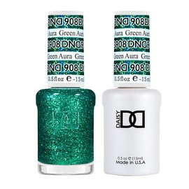 DND Gel Polish Set, Glitter Collection, UV Gel Polish and Air Dry Nail Lacquer, Matching Chip-Free Polish Duo, 908 Green Aura, 0.5 Fl Oz