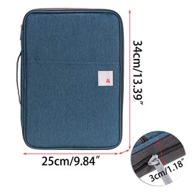 BSTKEY Multi-Functional A4 Document Bags Portfolio Organizer-Waterproof Travel Pouch Zippered Case for Ipads, Notebooks, Pens, Documents (Dark Blue)