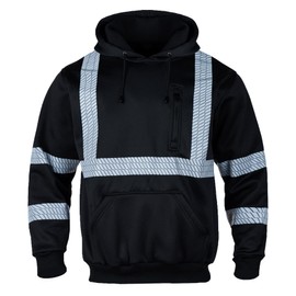 FONIRRA Hi Vis Hoodie for Men Reflective ANSI Class 3 Safety Sweatshirts High Visibility Construction Work Winter Pullover Black