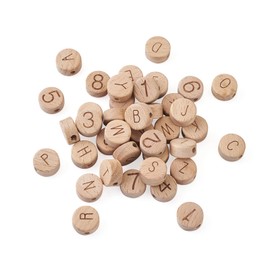 PandaHall 72pcs Flat Round Wooden Letter and Number Beads Beech Wood Spacer Loose Beads for Macrame Crafts DIY Bracelet Necklace Jewelry Making Hole:2~3mm