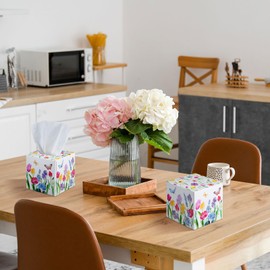 Fourluoo 12 Pack Tulips Facial Tissues Cube Boxes 600 Sheets 3 Ply Small Tulips Floral Face Tissues Bulk for Fall Christmas Spring Car Bedroom Supplies