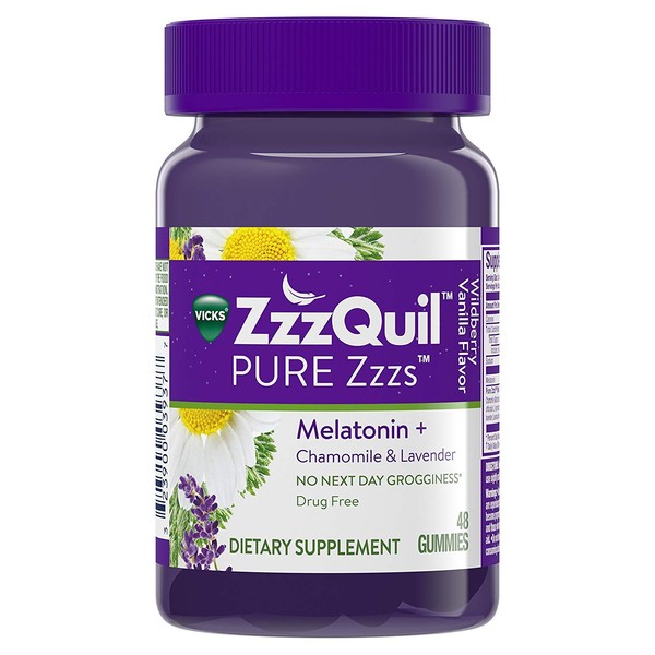ZzzQuil Pure Zzzs Melatonin Chamomile Lavender Sleep, 48 Gummies (Pack of 2)