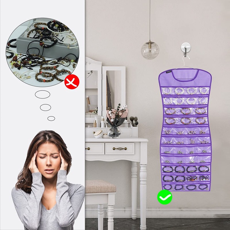 ANZORG Dual sided Jewelry Hanging Organizer Closet Necklace Holder for