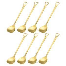 sourcing map 8Pcs Heart Shape Spoons Stainless Steel 5.7 Inch Dessert Spoons Coffee Spoon Teaspoon Stirring Spoon for Tea Sugar, Gold