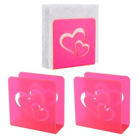 PH PandaHall 3 Pack Hot Pink Napkin Holder, Acrylic Heart Napkin Holder for Table Decorative Napkins Storage Tissue Paper Dispenser with Double Heart for Wedding Kitchen Restaurant Bars Partites Home