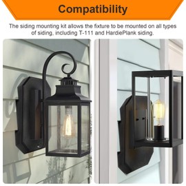 8141DBL Siding Lamp Mounting Blocks Kit,Light Mounting Block Plate with Built-in Electrical Box, Vinyl Siding Mounting Blocks Plate for 1/2 inch Lap Double Siding and 4 Inch Siding,Black