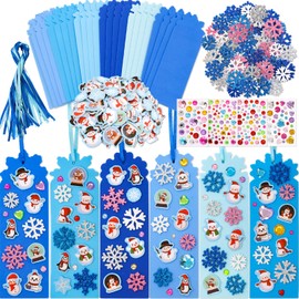 Snowflake Bookmark Craft Kits for Kids DIY Christmas Foam Stickers Arts and Crafts for Xmas Holiday Activity Supplies 24 Sets
