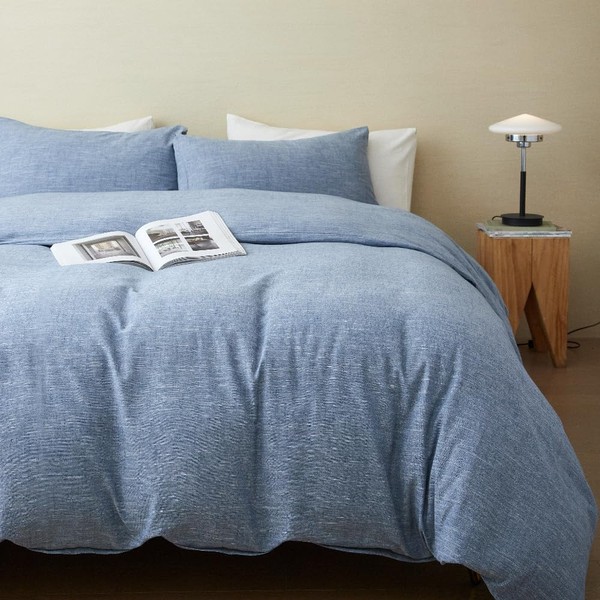 BFS HOME Stonewashed Cotton/Linen Duvet Cover King, 3-Piece Comforter Cover