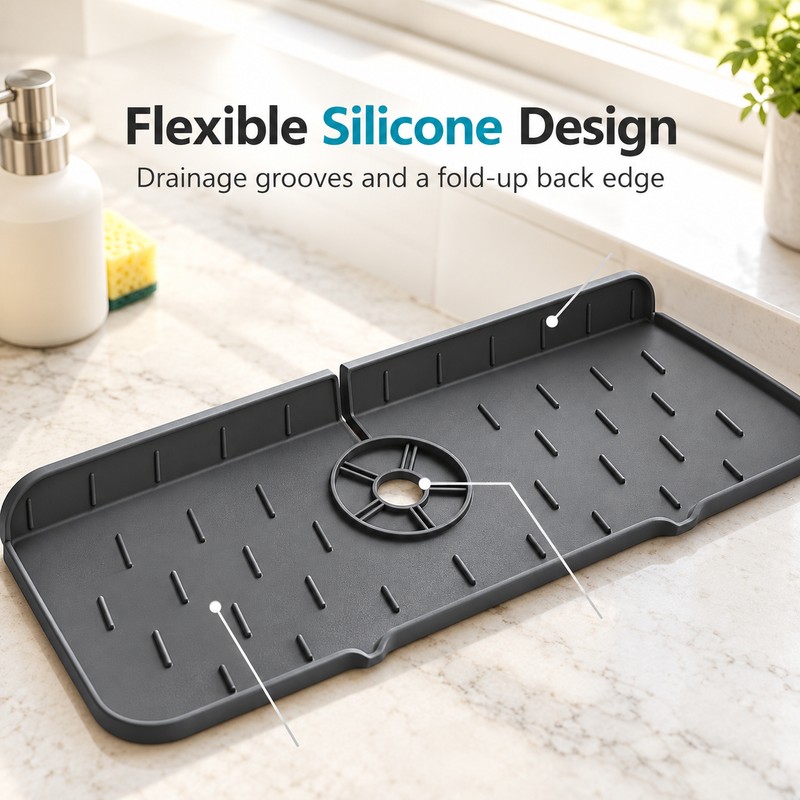 Silicone Faucet Splash Guard Mat – 14.56 x 5.51 Inch