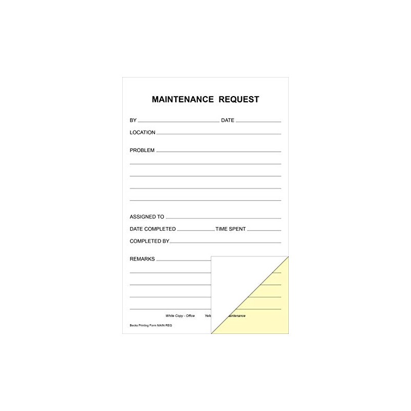 Maintenance Request Forms on 2 Part Carbonless Paper (Pack of