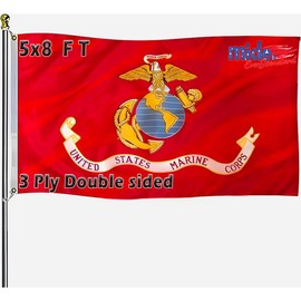 VOLTA Double Sided US Marine Corps USMC 5x8ft, Outdoor Heavy Duty 3-Ply Durable Polyester Marine Corps USMC Flag with Canvas Header/Brass Grommets for Indoor and Outdoor Decorations